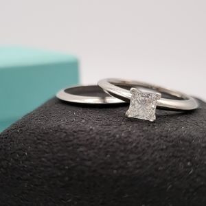 Diamond Tiffany & Co. Platinum engagement ring Wedding Set band - Princess Cut